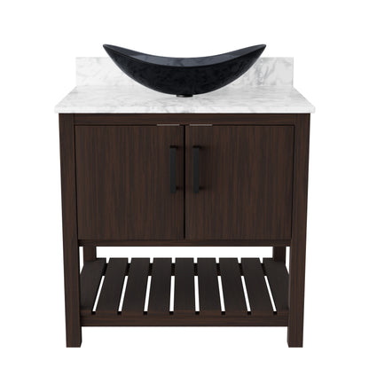 30-inch Novatto bath vanity with Carrara White marble counter and integrated sink, showcasing elegant bathroom accessory design.