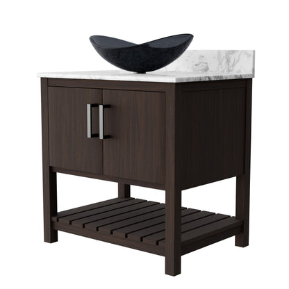 Novatto 30-inch bath vanity with Carrara white marble counter and sink, showcasing elegant bathroom accessory design.