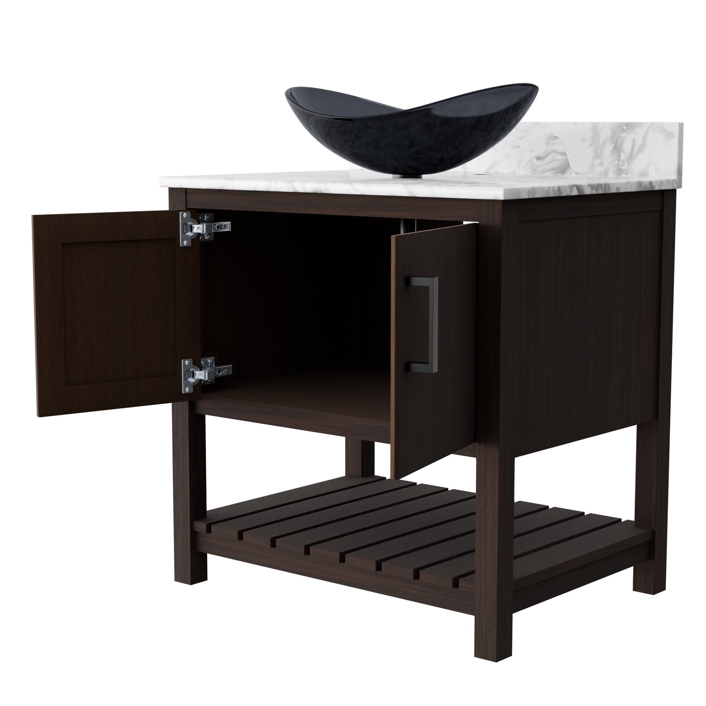 30-inch Novatto bathroom vanity with Carrara white marble counter and integrated sink, modern accessory for stylish bathrooms.