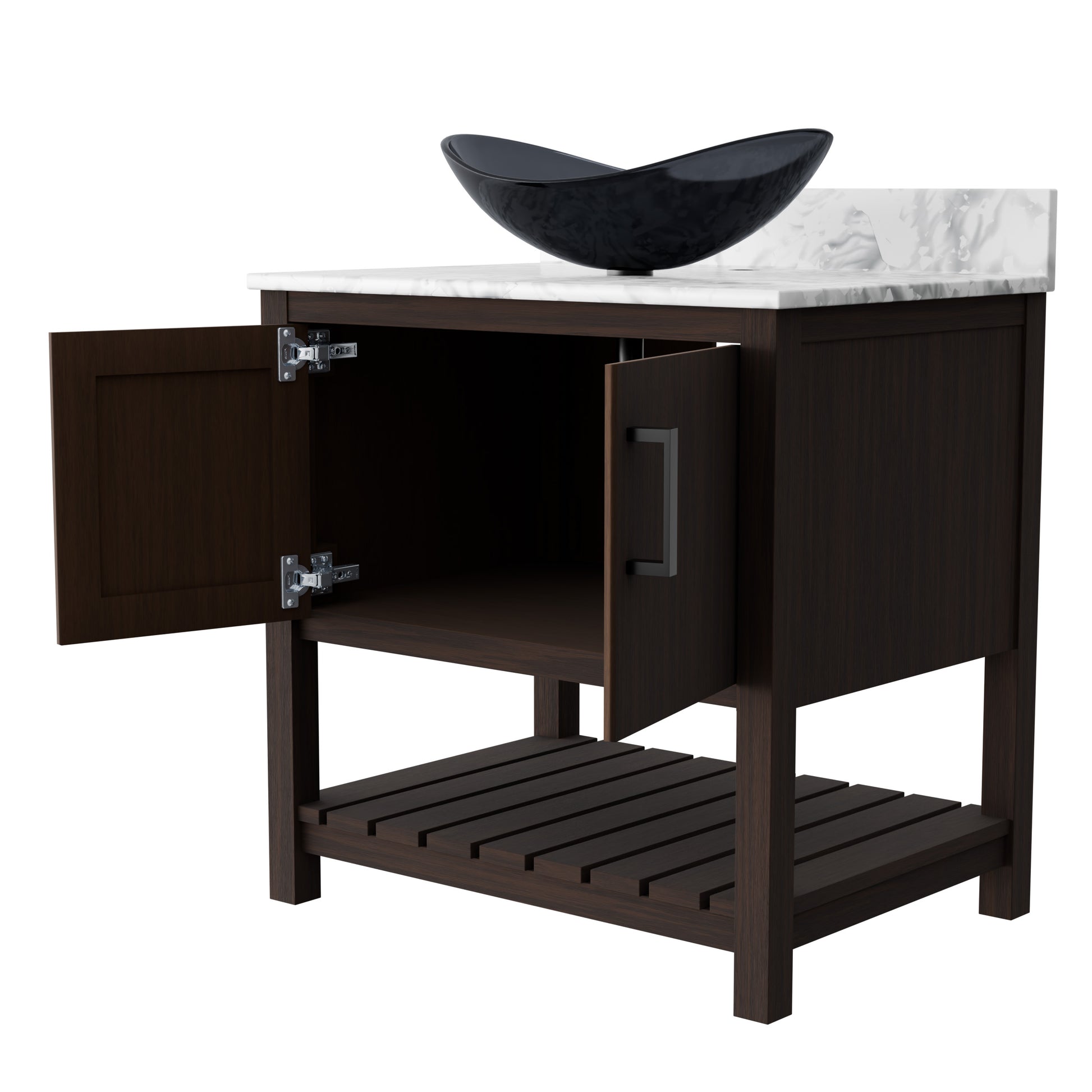 30-inch Novatto bathroom vanity with Carrara white marble counter and integrated sink, modern accessory for stylish bathrooms.