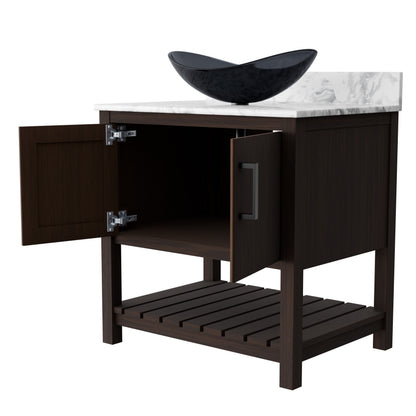 30-inch Novatto bathroom vanity with Carrara white marble counter and integrated sink, modern accessory for stylish bathrooms.