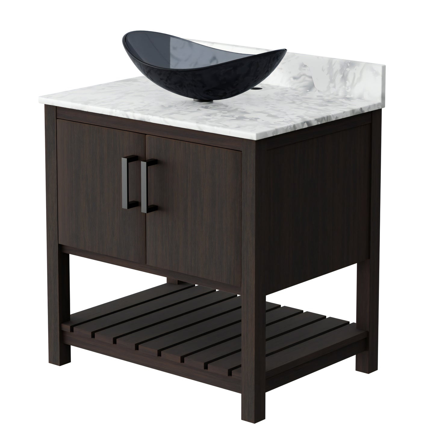 30-inch Novatto bath vanity with Carrara white marble countertop and integrated sink, showcasing sleek bathroom accessory design.