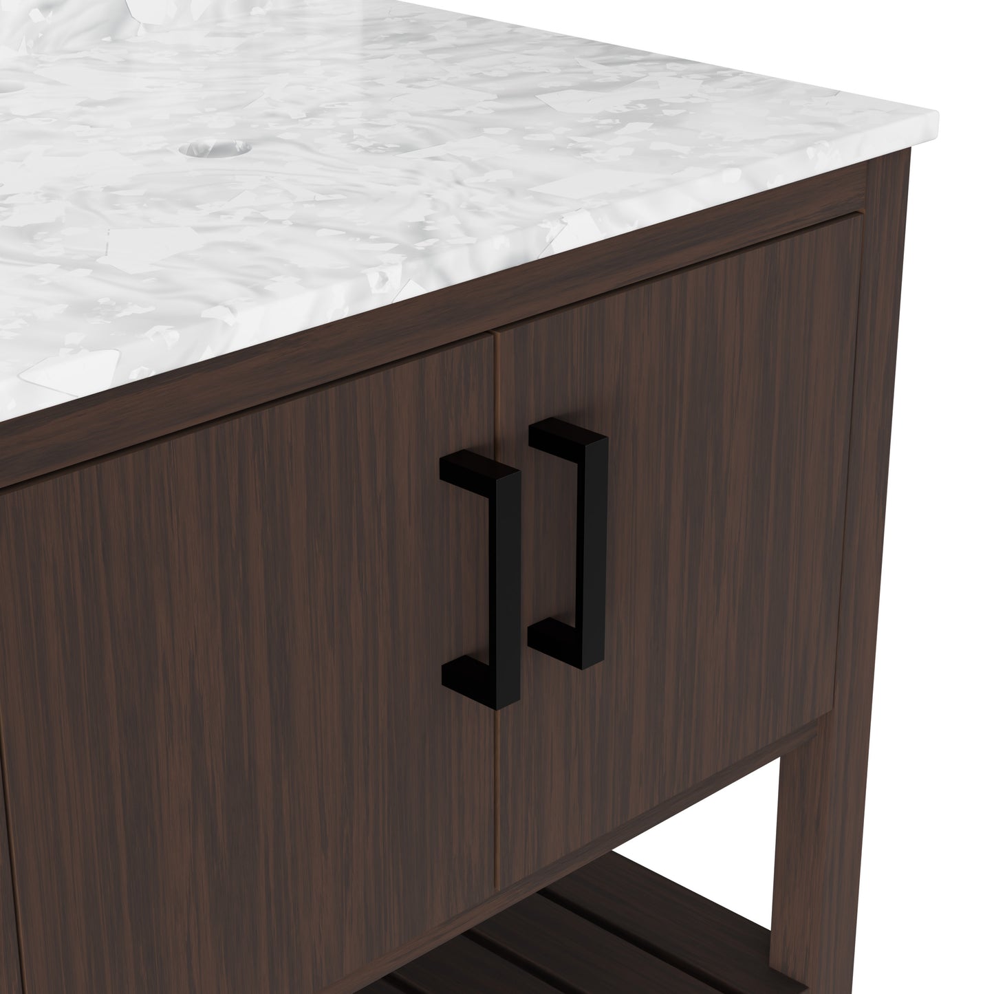 30-inch Novatto vanity with Carrara white marble countertop, featuring sleek modern design and polished surface detail.