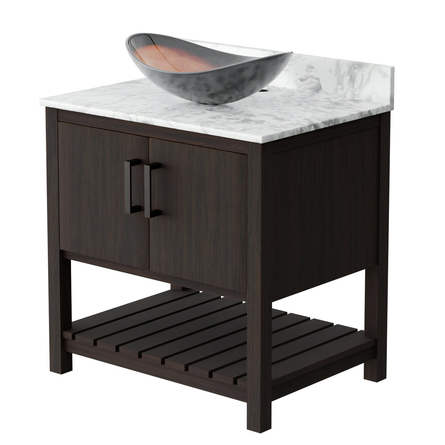 30-inch Novatto bathroom vanity with Carrara white marble countertop and integrated sink, showcasing elegant natural stone surface.