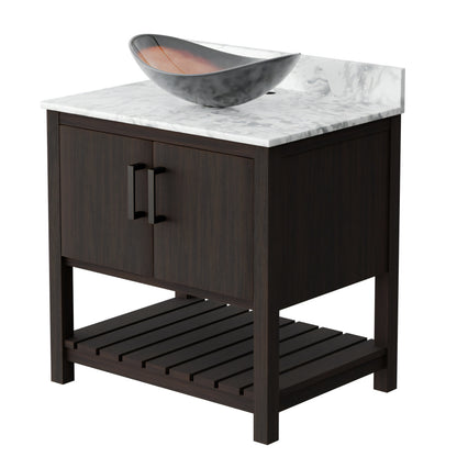 30-inch Novatto bathroom vanity with Carrara white marble countertop and integrated sink, showcasing elegant natural stone surface.