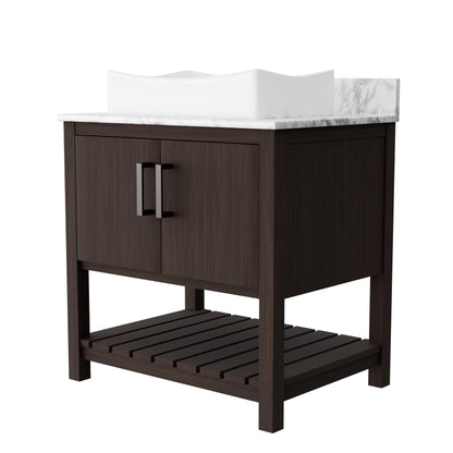 30-inch Novatto bath vanity with Carrara white marble countertop and integrated sink, showcasing elegant bathroom accessory design.
