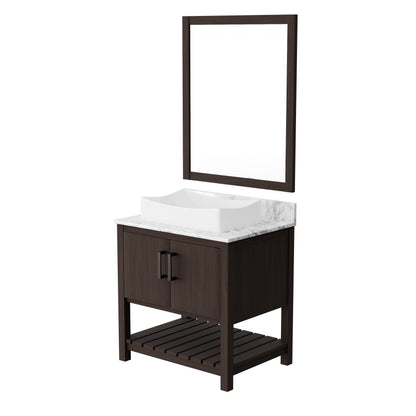 30-inch Novatto bath vanity with Carrara white marble counter and integrated sink, modern bathroom accessory.