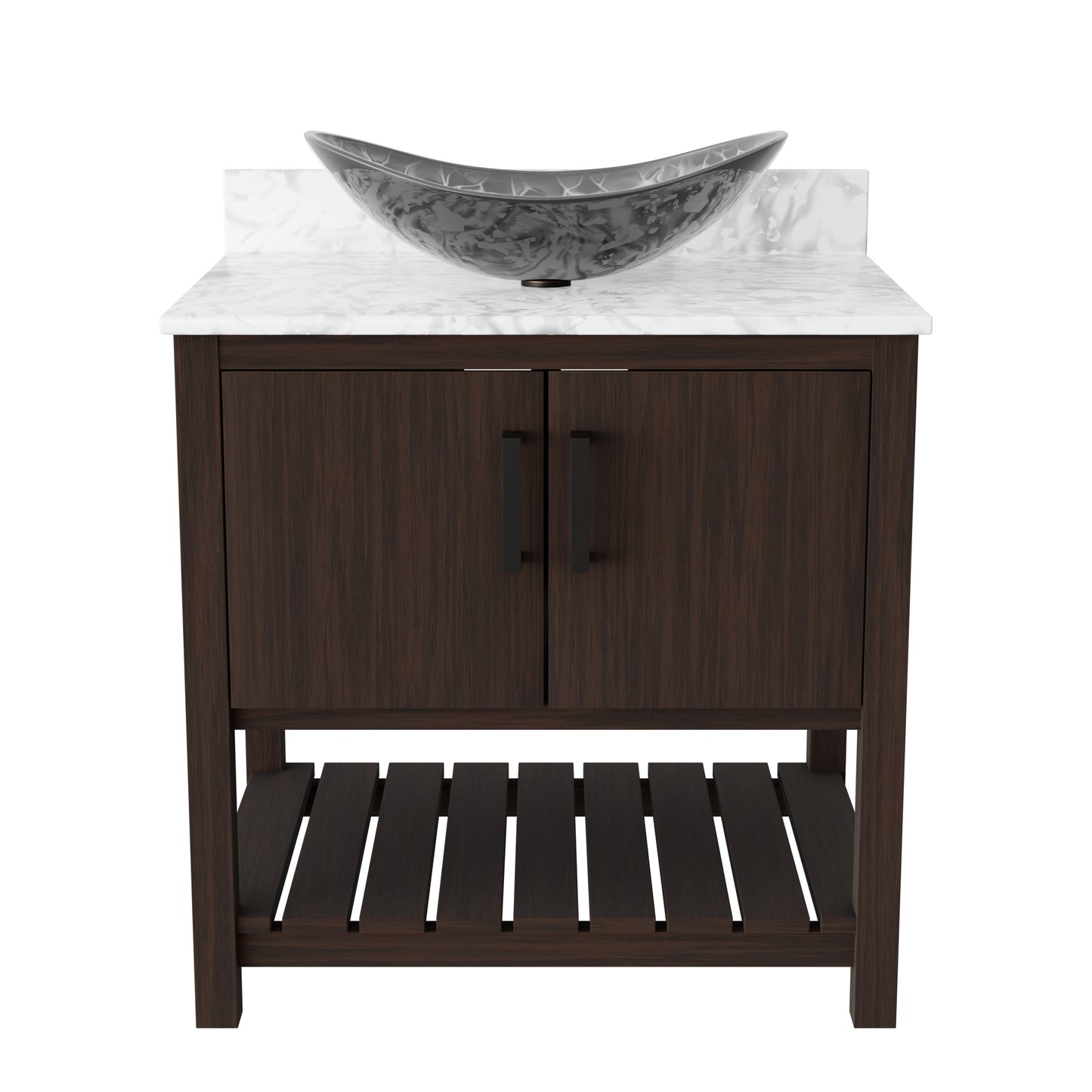 30-inch Novatto bath vanity with Carrara white marble countertop and integrated sink, showcasing elegant bathroom accessory design.