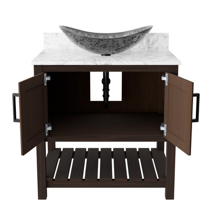 Novatto 30-inch bath vanity with Carrara white marble counter and sink, featuring a sleek modern design and polished finish.