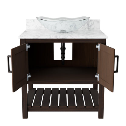 30-inch Novatto bath vanity with Carrara white marble counter and integrated sink, showcasing sleek bathroom accessory design.