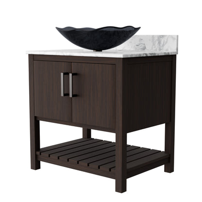 30-inch Novatto bath vanity with Carrara white marble counter and integrated sink, showcasing elegant bathroom accessory design.