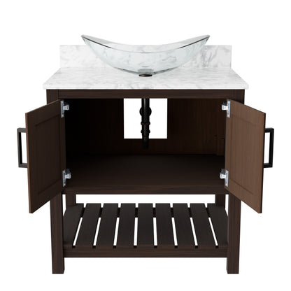 30-inch Novatto bath vanity with Carrara white marble counter and integrated sink, showcasing sleek bathroom accessory design.