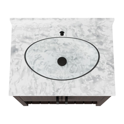30-inch Novatto bath vanity with Carrara white marble counter and sink, showcasing elegant bathroom accessory design.