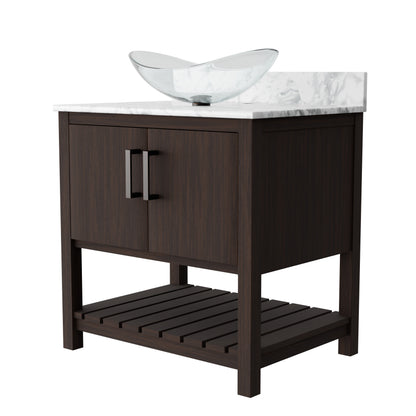 30-inch Novatto bath vanity with Carrara white marble countertop and sink, showcasing sleek bathroom accessory design.