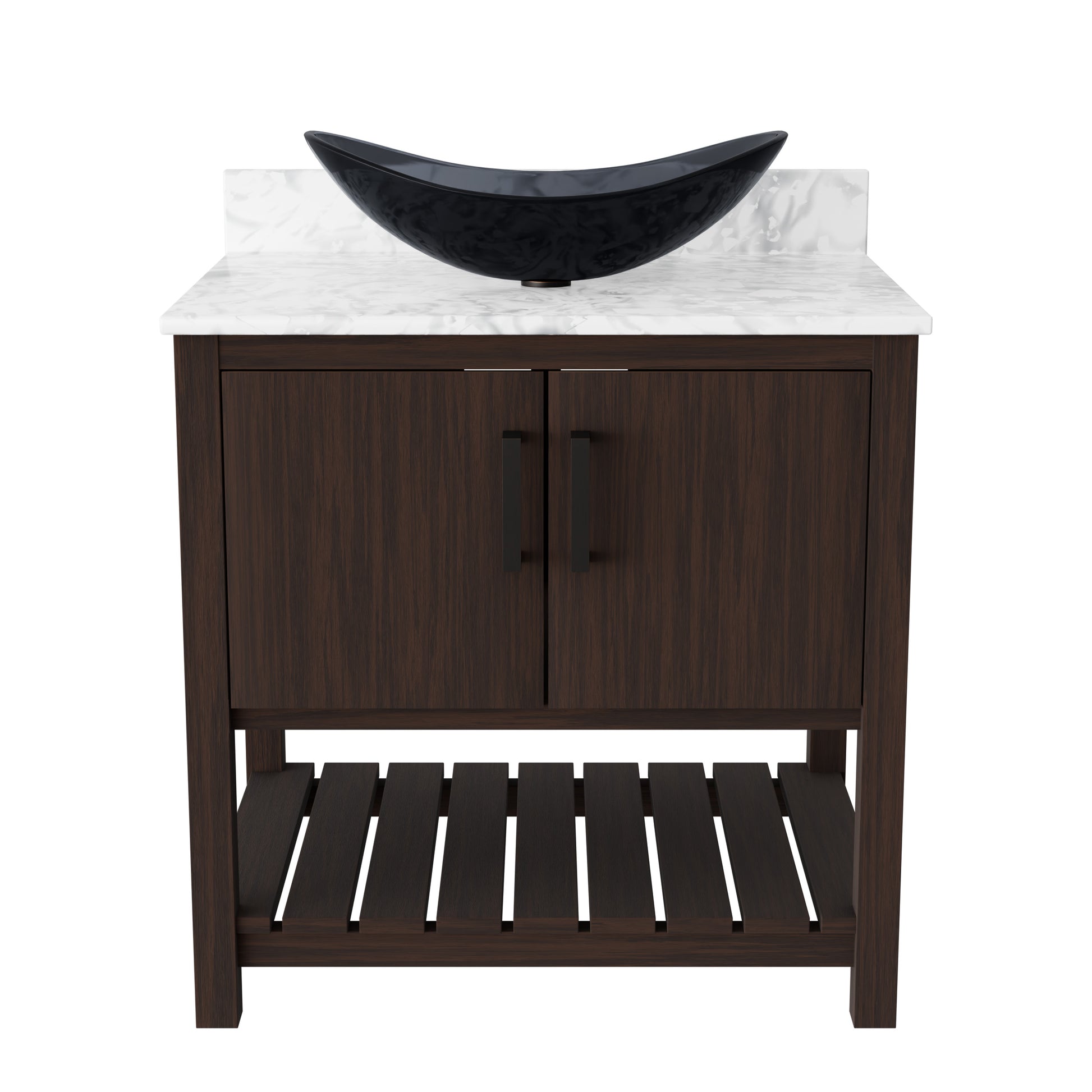 30-inch Novatto bath vanity with Carrara white marble countertop and sink, showcasing elegant bathroom accessory design.
