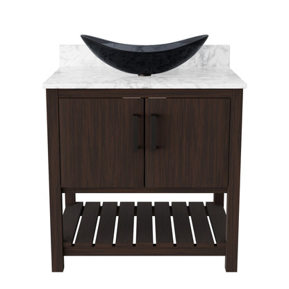 30-inch Novatto bath vanity with Carrara white marble countertop and sink, showcasing elegant bathroom accessory design.