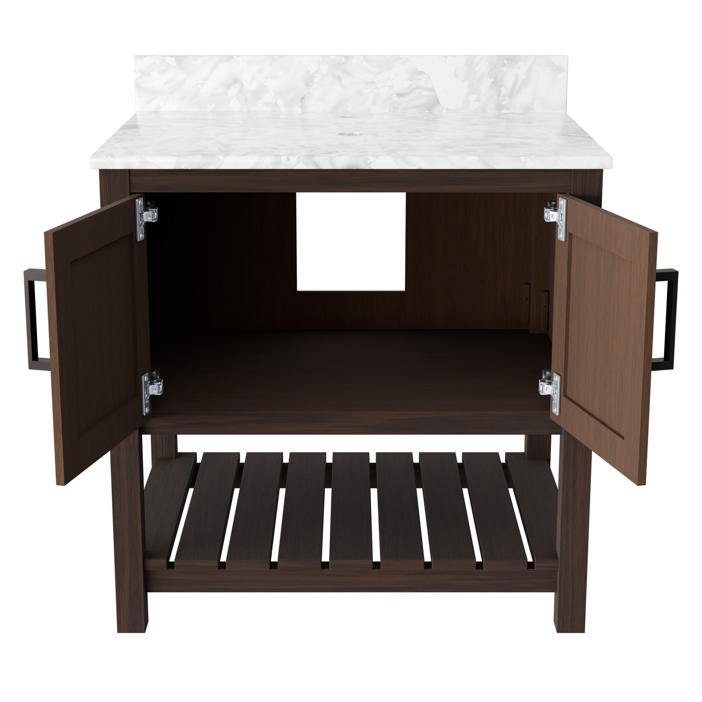 30-inch vanity with Carrara white marble countertop by Novatto, showcasing its elegant design and smooth surface.