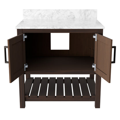 30-inch vanity with Carrara white marble countertop by Novatto, showcasing its elegant design and smooth surface.