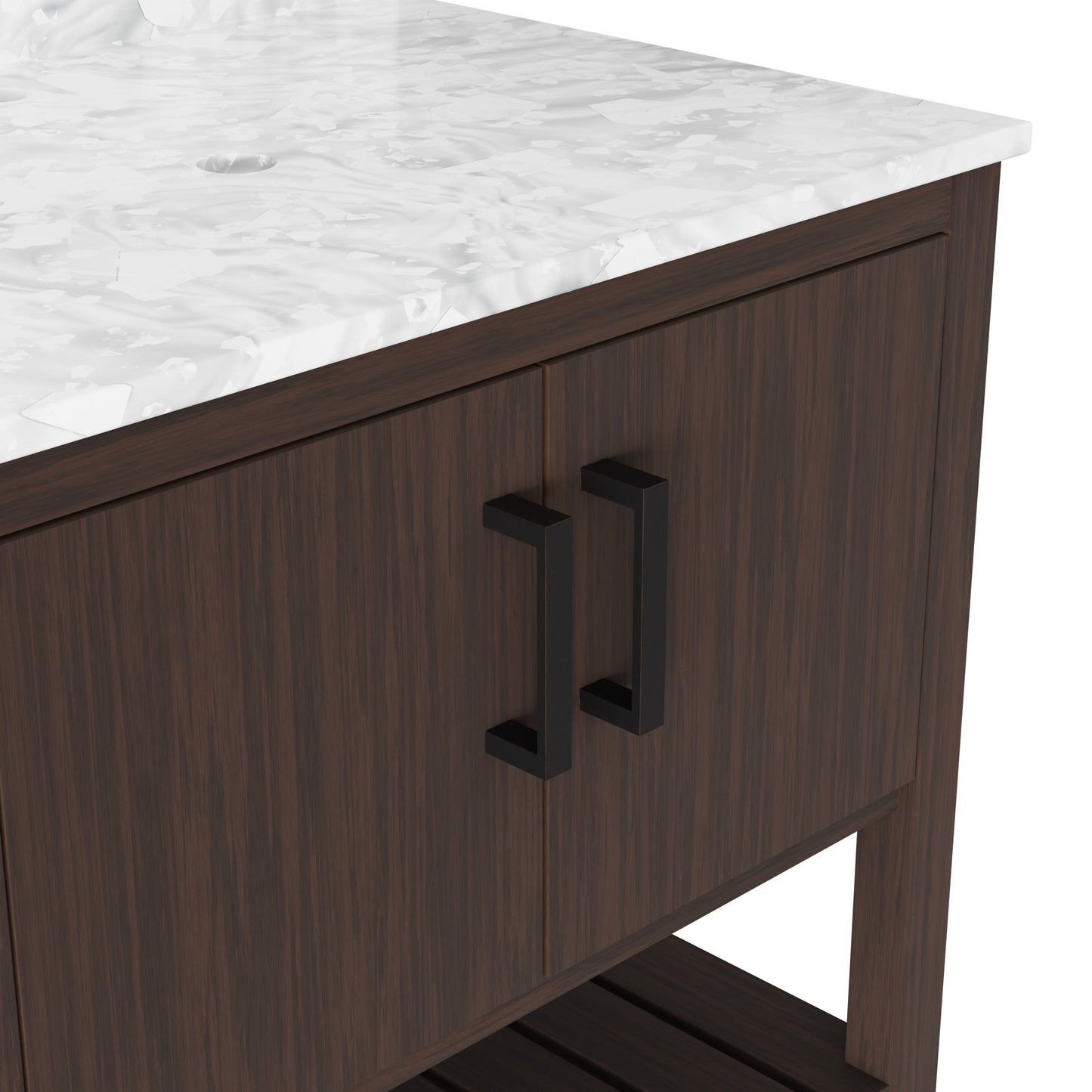 30-inch Novatto vanity with Carrara white marble countertop, elegant bathroom accessory with sleek design and natural stone finish.