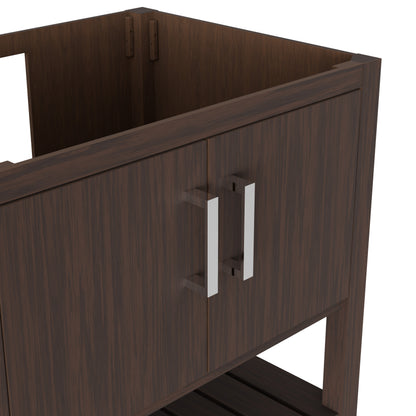 30-inch Café Mocha bath vanity by Novatto with sleek design and modern faucet, featuring a white sink and wooden finish.