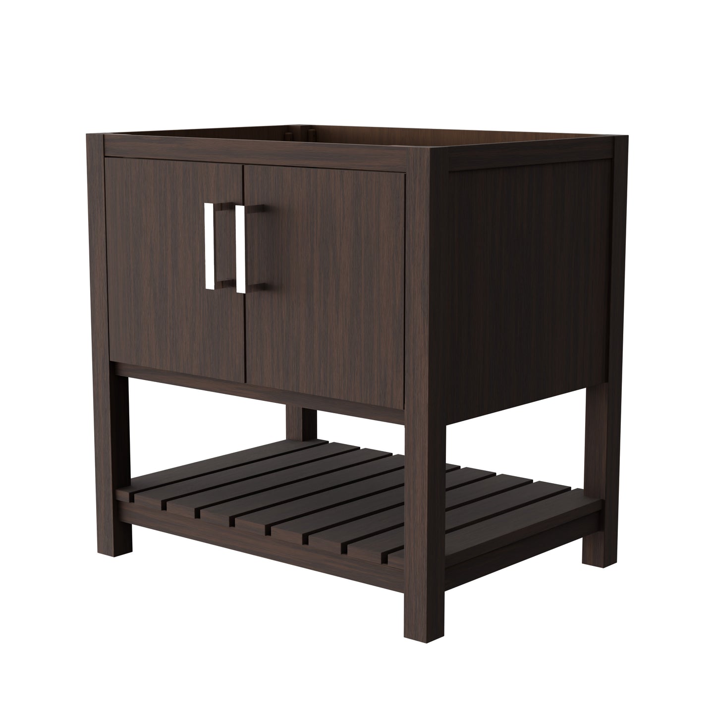 30-inch Café Mocha bath vanity by Novatto featuring sleek design and modern bathroom accessory style.