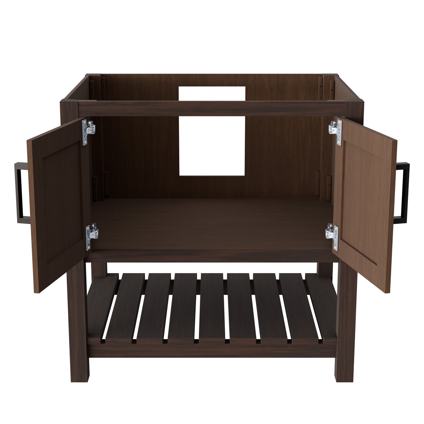 30-inch Novatto Café Mocha bath vanity accessory with elegant design, shown in a close-up image highlighting its finish and craftsmanship.