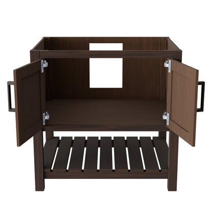 30-inch Novatto Café Mocha bath vanity accessory with elegant design, shown in a close-up image highlighting its finish and craftsmanship.