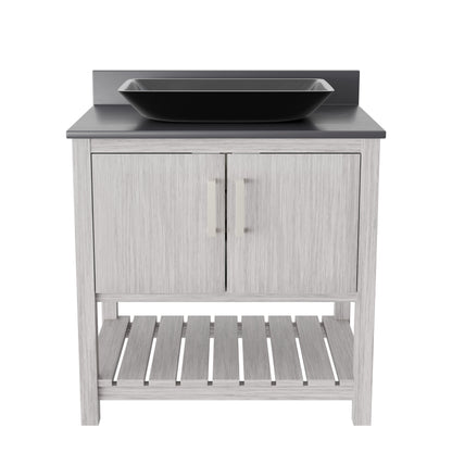 30-inch bath vanity with storm grey countertop and sink by Novatto, featuring modern bathroom accessory design.