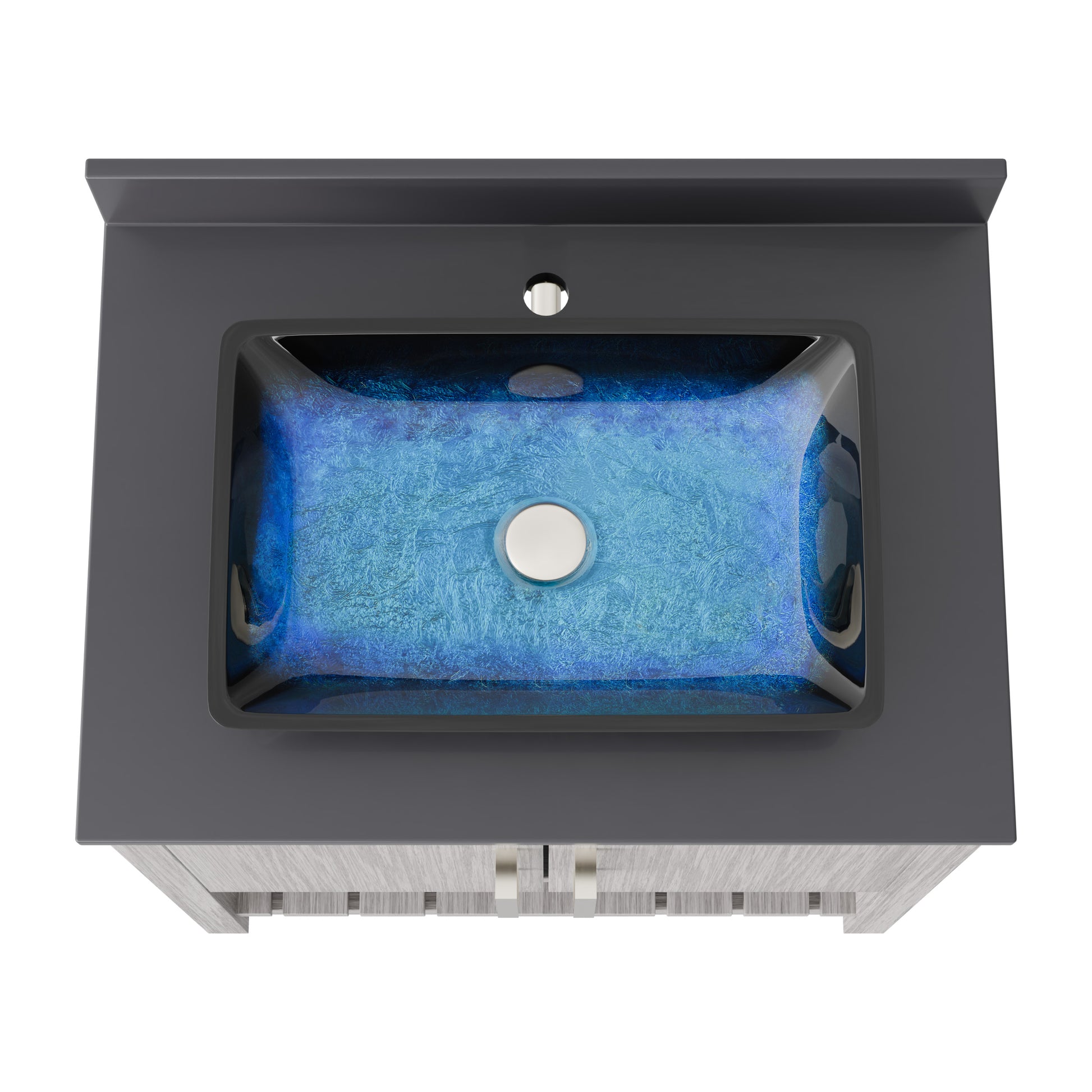 30-inch Novatto bath vanity with storm grey countertop and sink, showcasing modern design and sleek fixtures.