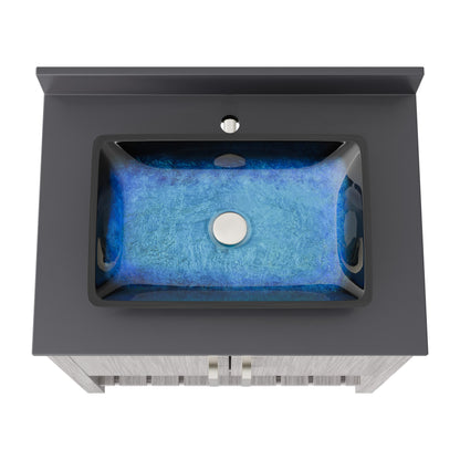 30-inch Novatto bath vanity with storm grey countertop and sink, showcasing modern design and sleek fixtures.