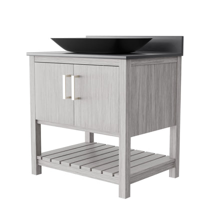 30-inch Novatto bath vanity with storm grey countertop and integrated sink, showcasing modern bathroom accessory design.