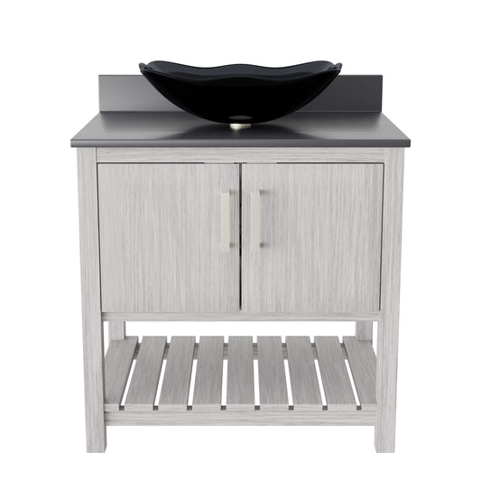 30-inch Bath Vanity with Storm Grey Quartz Counter and Sink - NOBV-30SG-280-317G