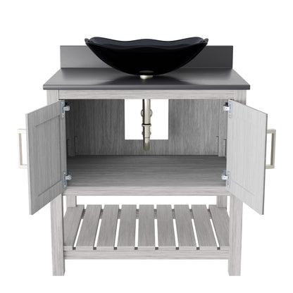 30-inch Bath Vanity with Storm Grey Quartz Counter and Sink - NOBV-30SG-280-317G