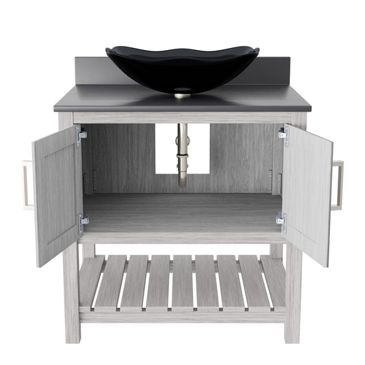 30-inch Bath Vanity with Storm Grey Quartz Counter and Sink - NOBV-30SG-280-317G