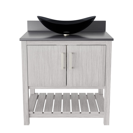 30-inch Bath Vanity with Storm Grey Quartz Counter and Sink - NOBV-30SG-280-324G