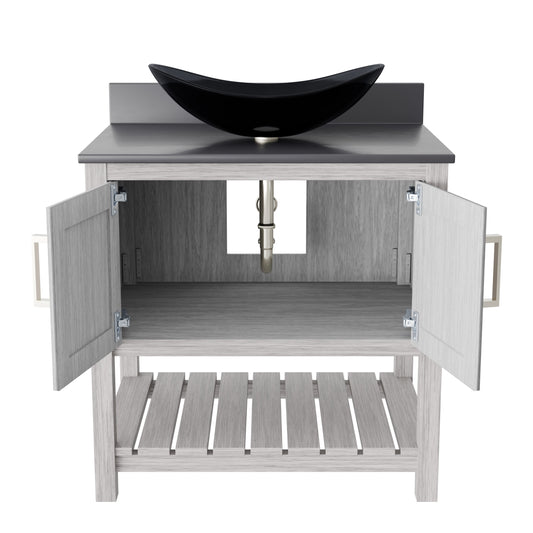 30-inch Bath Vanity with Storm Grey Quartz Counter and Sink - NOBV-30SG-280-324G