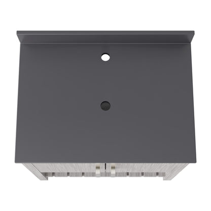 30-inch Novatto vanity with storm grey quartz countertop, showing sleek bathroom accessory with modern design and smooth surface.