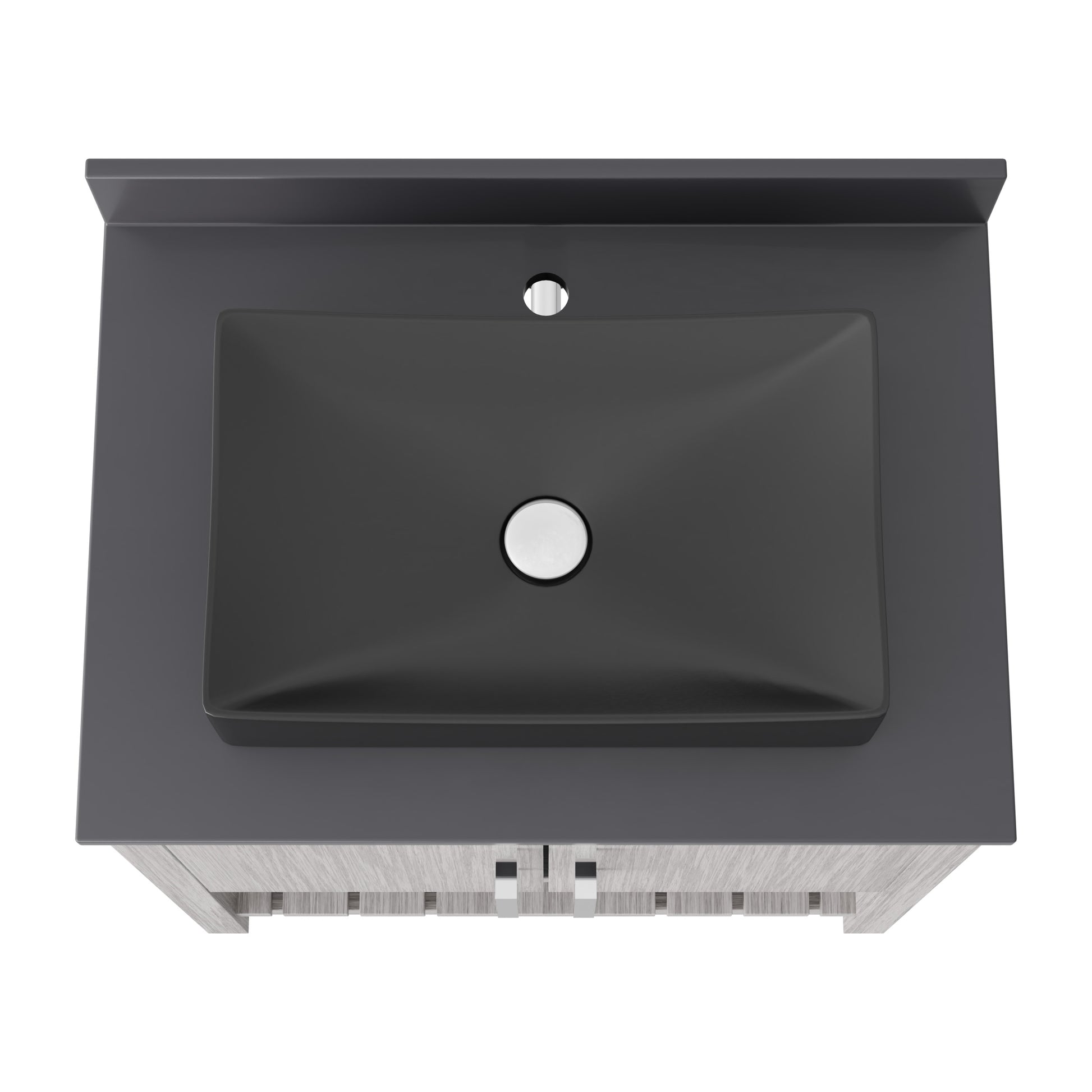 30-inch Novatto bath vanity with storm grey quartz countertop and sink, featuring modern design and sleek hardware.