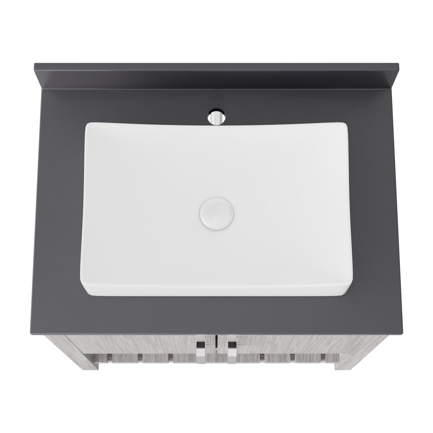 30-inch Novatto bath vanity with storm grey quartz countertop and integrated sink, showcasing sleek, modern bathroom accessory design.