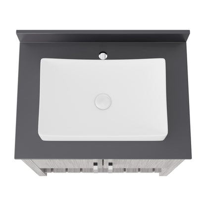 30-inch Novatto bath vanity with storm grey quartz countertop and integrated sink, showcasing sleek, modern bathroom accessory design.