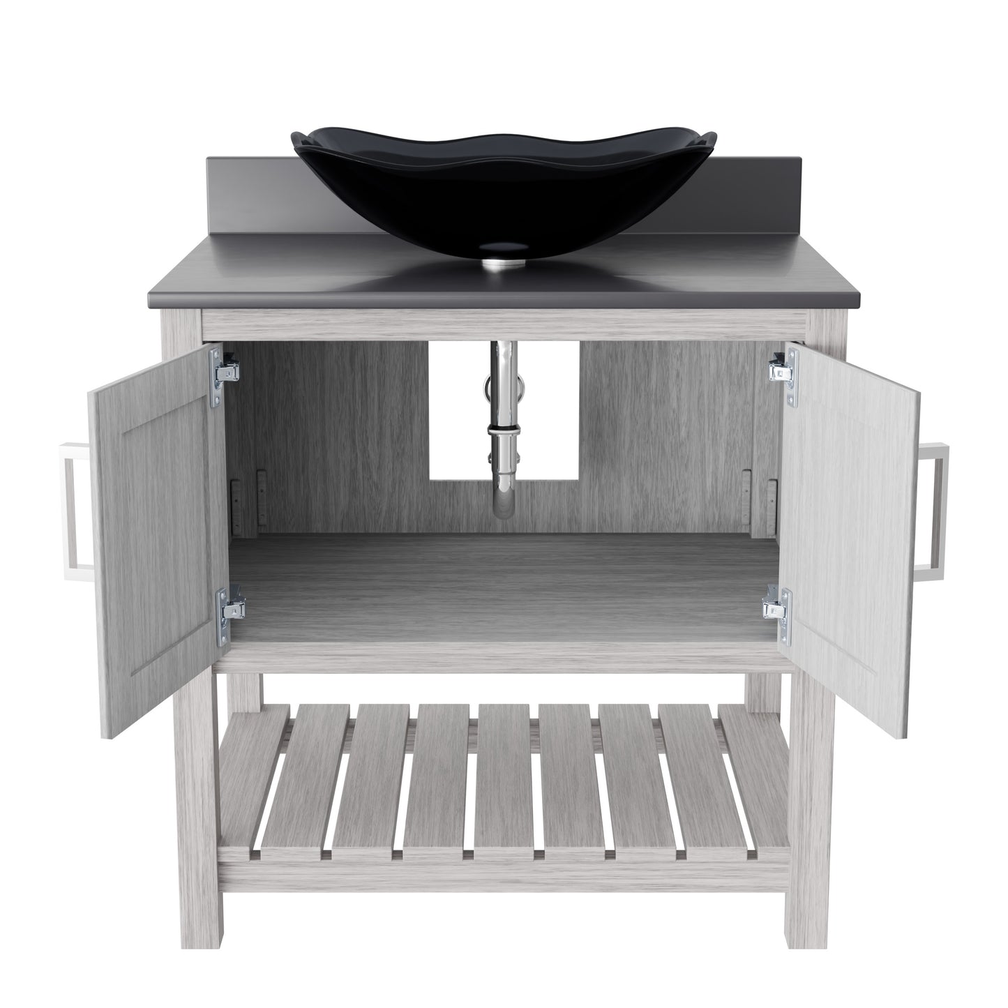 30-inch Bath Vanity with Storm Grey Quartz Counter and Sink - NOBV-30SG-280-317G