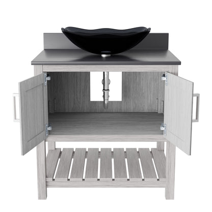 30-inch Bath Vanity with Storm Grey Quartz Counter and Sink - NOBV-30SG-280-317G