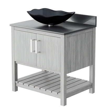 30-inch Novatto bath vanity with storm grey quartz countertop and sink, modern bathroom accessory with sleek design.