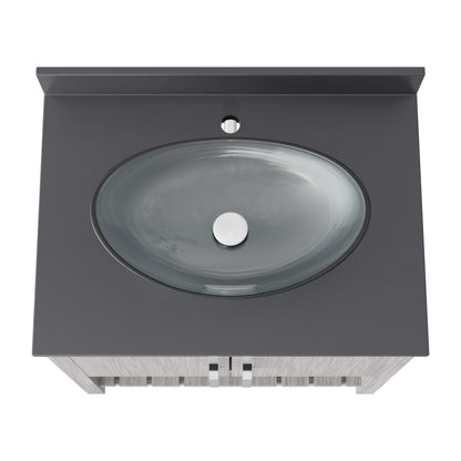 30-inch Novatto bath vanity with storm grey quartz countertop and sink, showing the sleek modern design and finish.