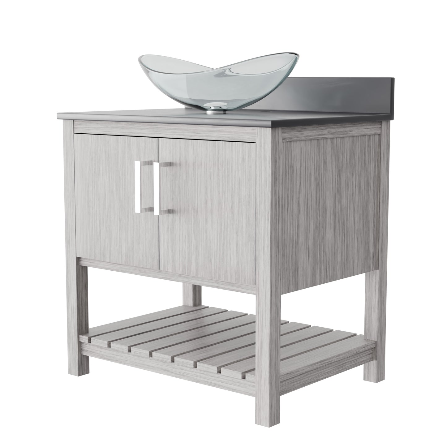 Novatto 30-inch bath vanity with storm grey quartz countertop and integrated sink, modern bathroom accessory
