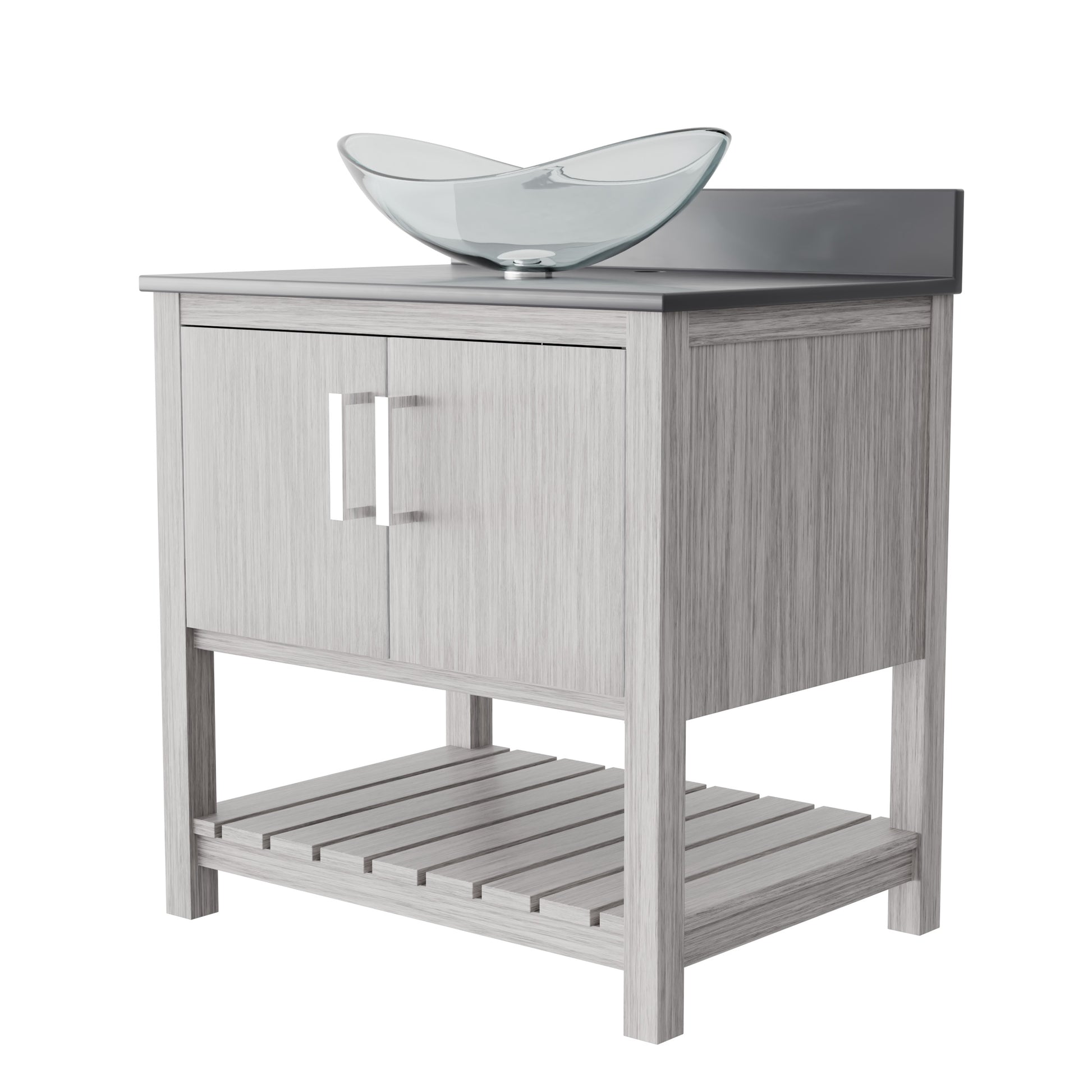 Novatto 30-inch bath vanity with storm grey quartz countertop and integrated sink, modern bathroom accessory