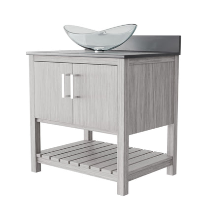 Novatto 30-inch bath vanity with storm grey quartz countertop and integrated sink, modern bathroom accessory