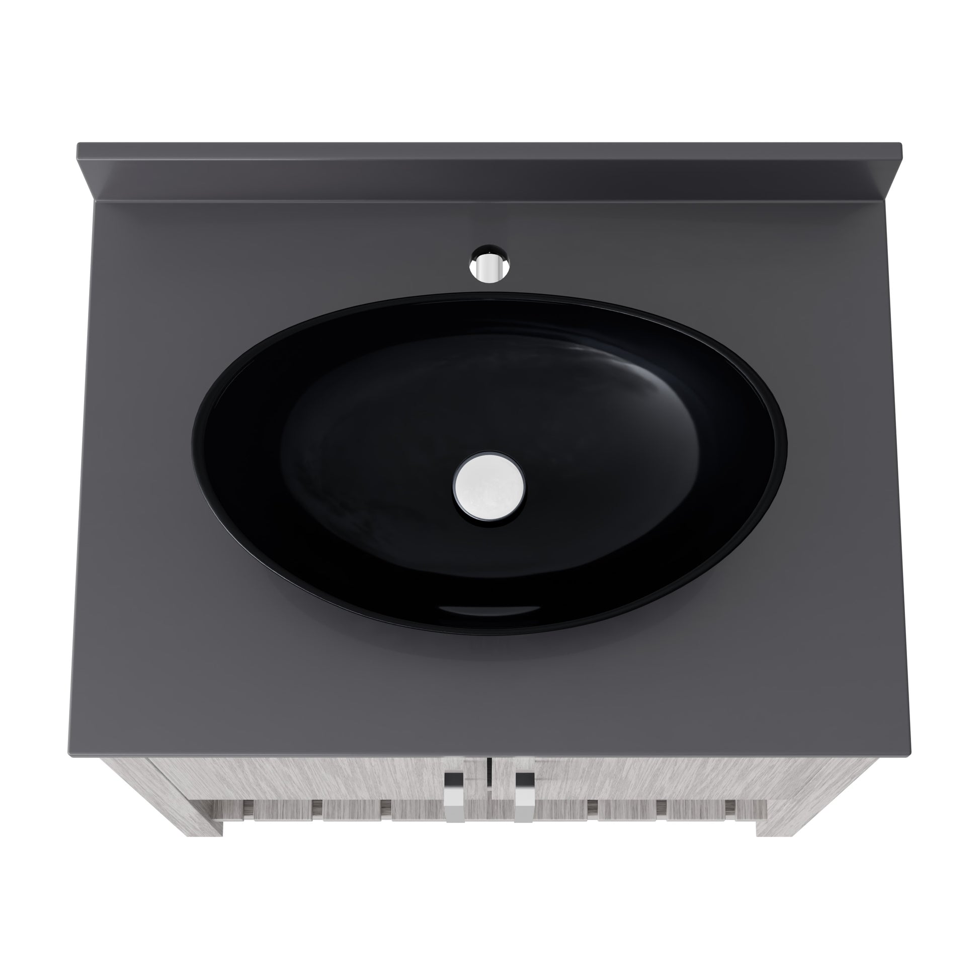 30-inch Novatto bathroom vanity with storm grey quartz countertop and sink, showcasing sleek modern design and accessory details.
