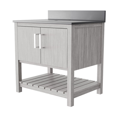 30-inch Novatto vanity with storm grey quartz countertop, showcasing sleek design and modern style.