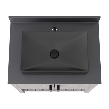 30-inch Novatto bath vanity with storm grey quartz counter and integrated sink, showcasing sleek bathroom accessory design.